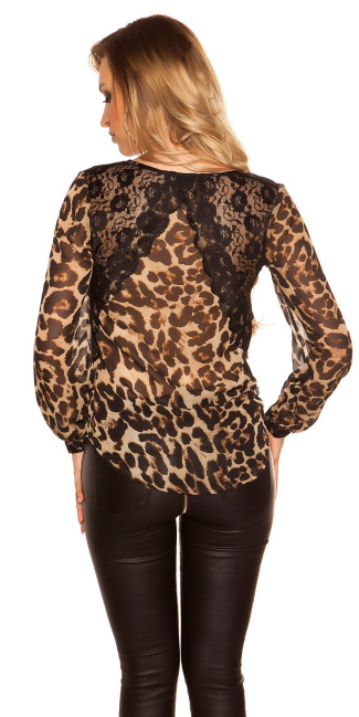 blouse met warp optic en kant luipaard